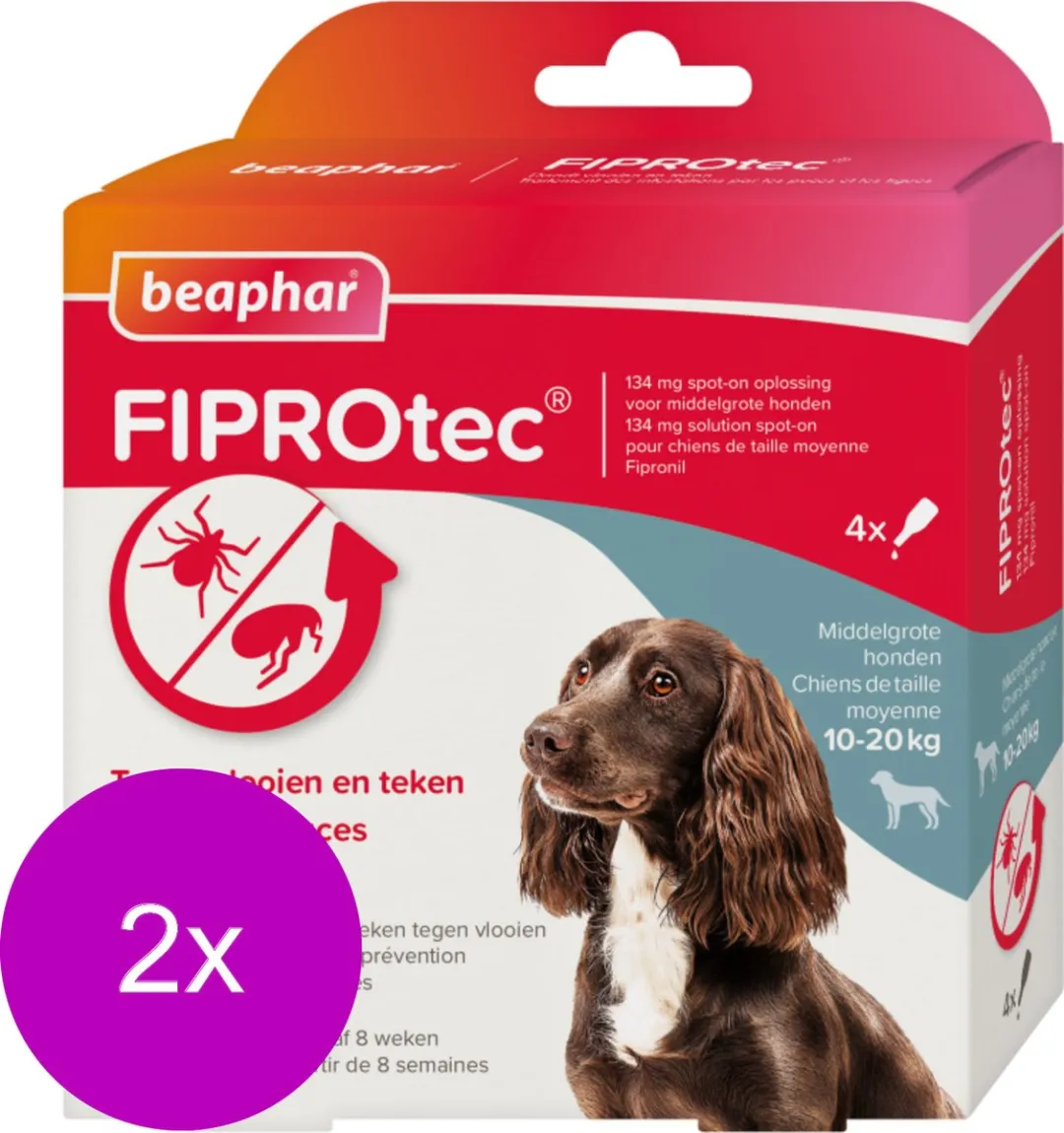 Beaphar Fiprotec Dog 3+1 Pipetten - 2x4 Stuks 10-20kg