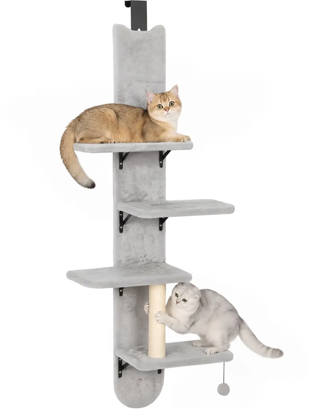 PawHut Cat Shelf-Spanplatte, Plüsch-59 x 26 x 144,5 cm-Hellgrau