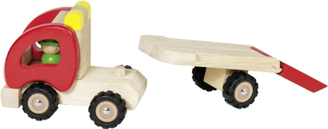 Goki Houten Oplegger met Bulldozer 34x8,5cm - Rood