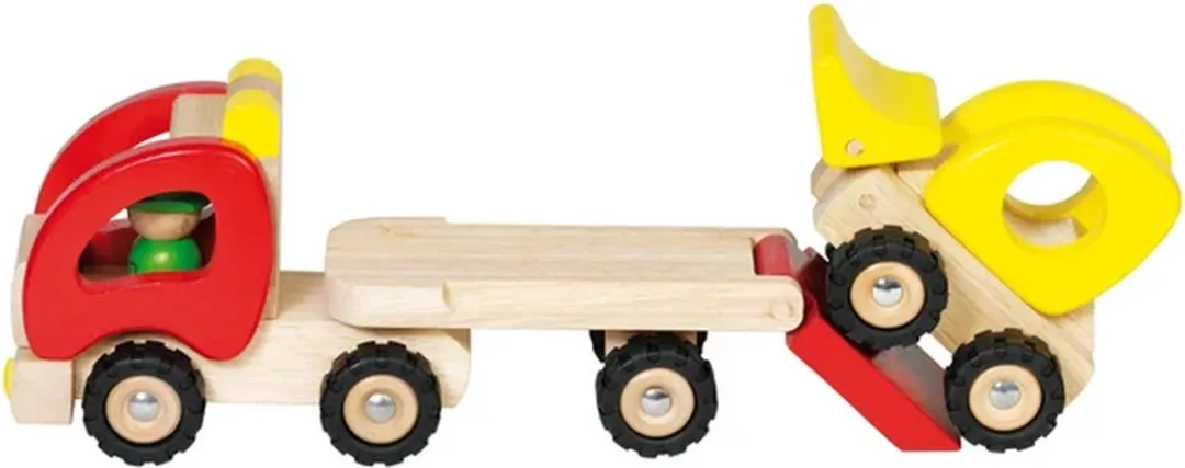 Goki Houten Oplegger met Bulldozer 34x8,5cm - Rood