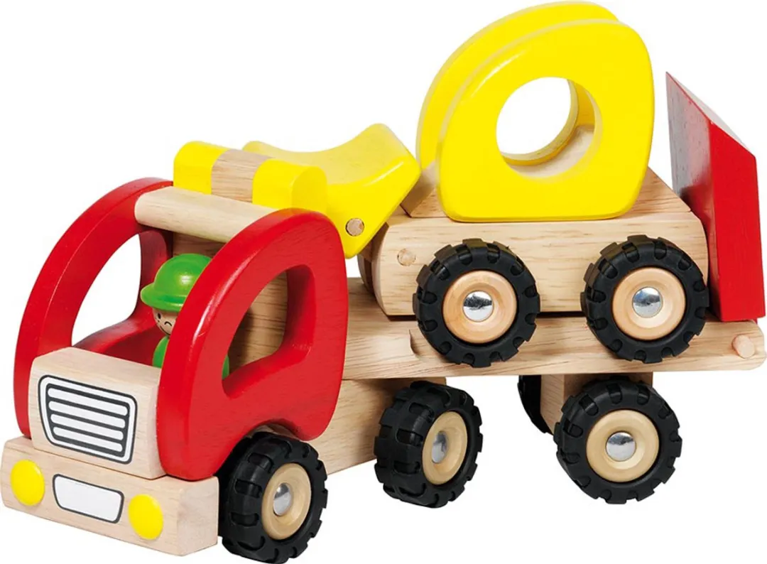 Goki Houten Oplegger met Bulldozer 34x8,5cm - Rood