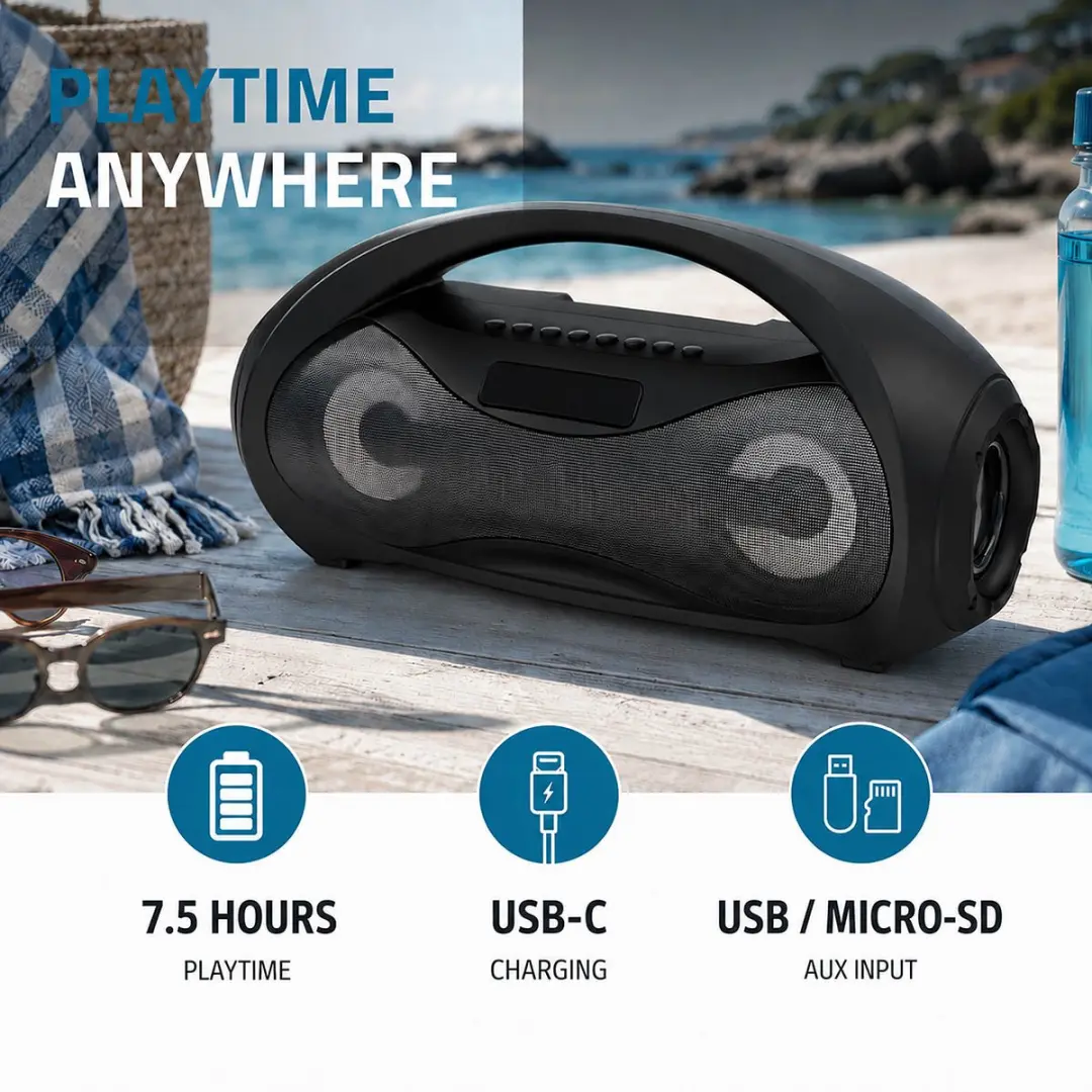 Nedis SPBB406BK Bluetooth Party Boombox - Zwart - afbeelding 2 van 6