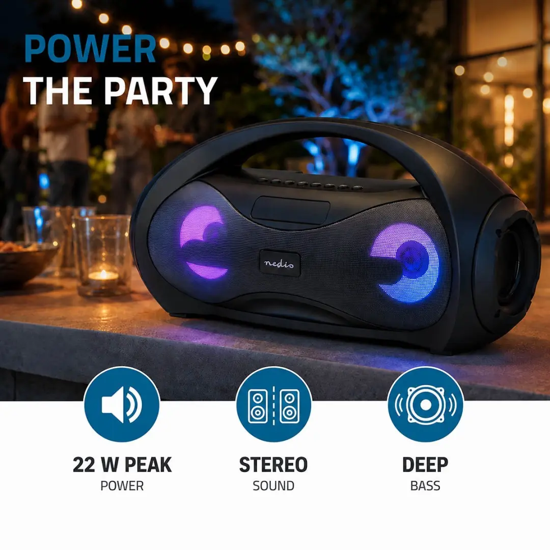 Nedis SPBB406BK Bluetooth Party Boombox - Zwart - afbeelding 3 van 6