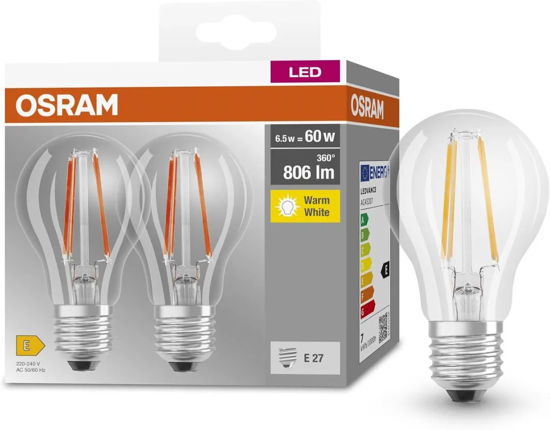 Osram BASE CLASSIC A FIL 60 LED E27 6,5W 806lm Warm Wit