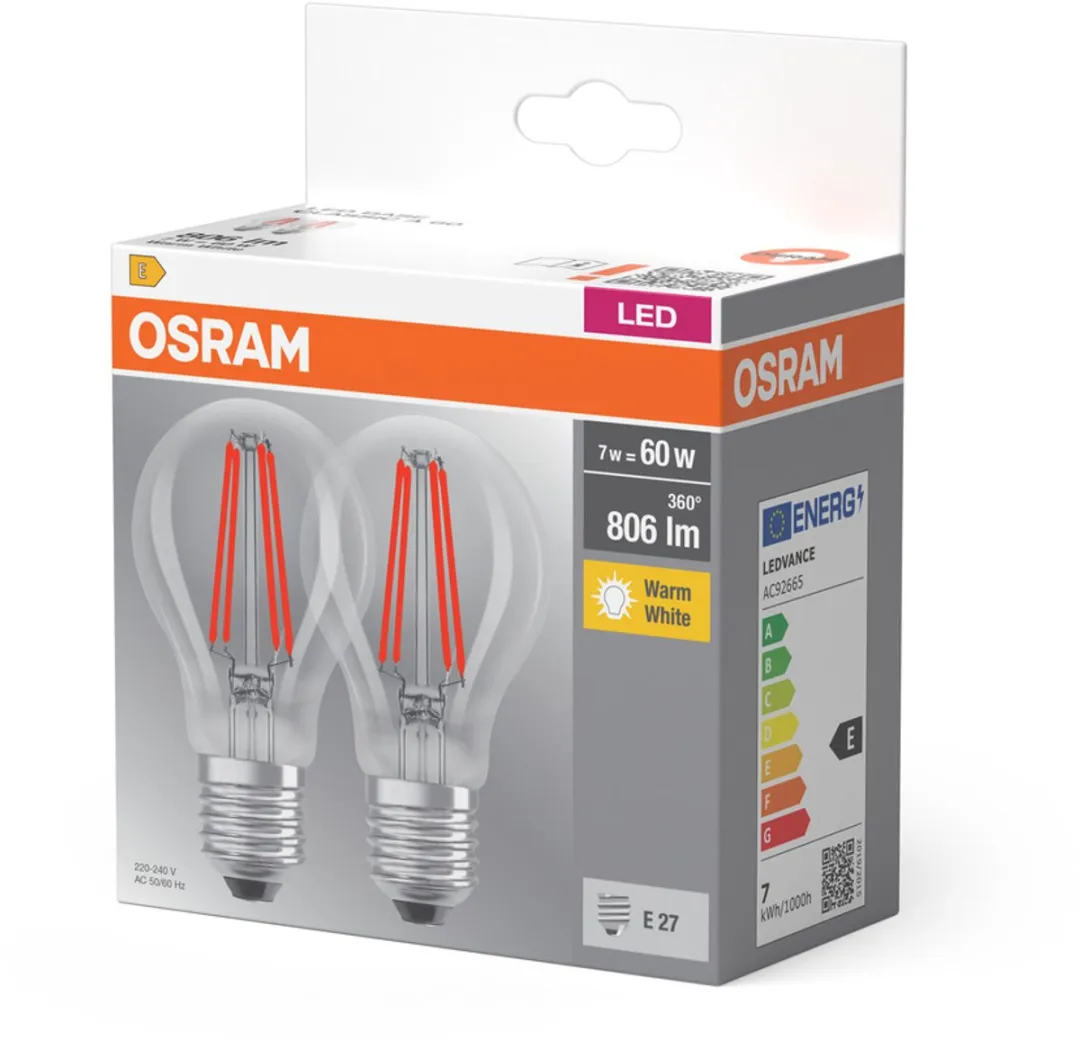 Osram BASE CLASSIC A FIL 60 LED E27 6,5W 806lm Warm Wit