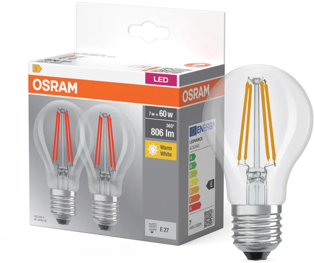 Osram BASE CLASSIC A FIL 60 LED E27 6,5W 806lm Warm Wit