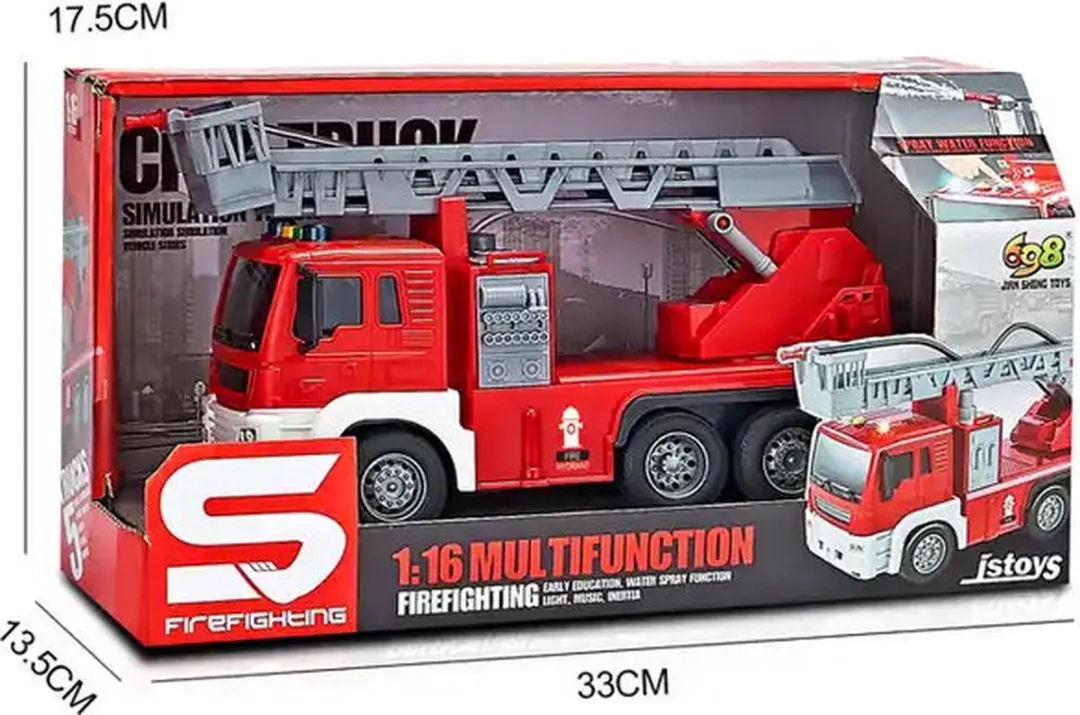 698 Fire Truck - Speelgoed brandweerwagen/ladderwagen voor kinderen 25 cm