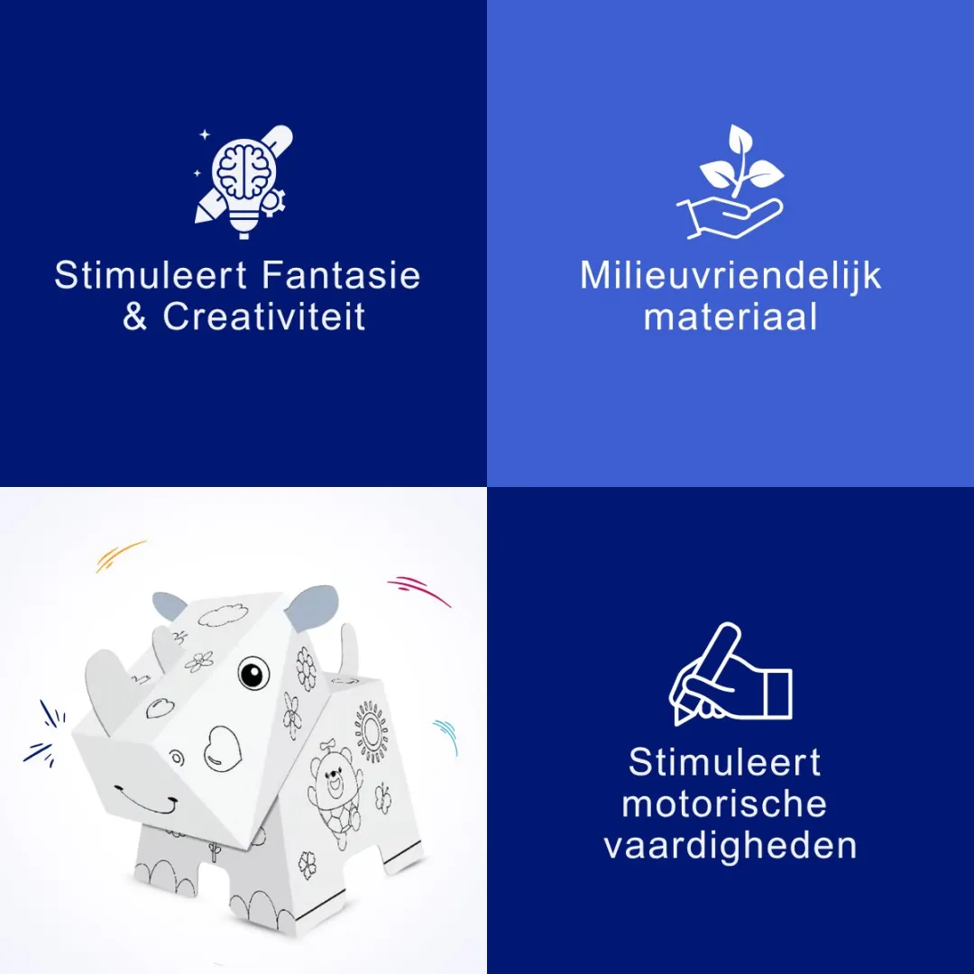 Fits4kids DIY Knutselset Neushoorn Kartonnen 3D Bouwset