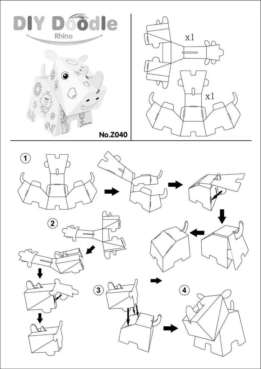 Fits4kids DIY Knutselset Neushoorn Kartonnen 3D Bouwset