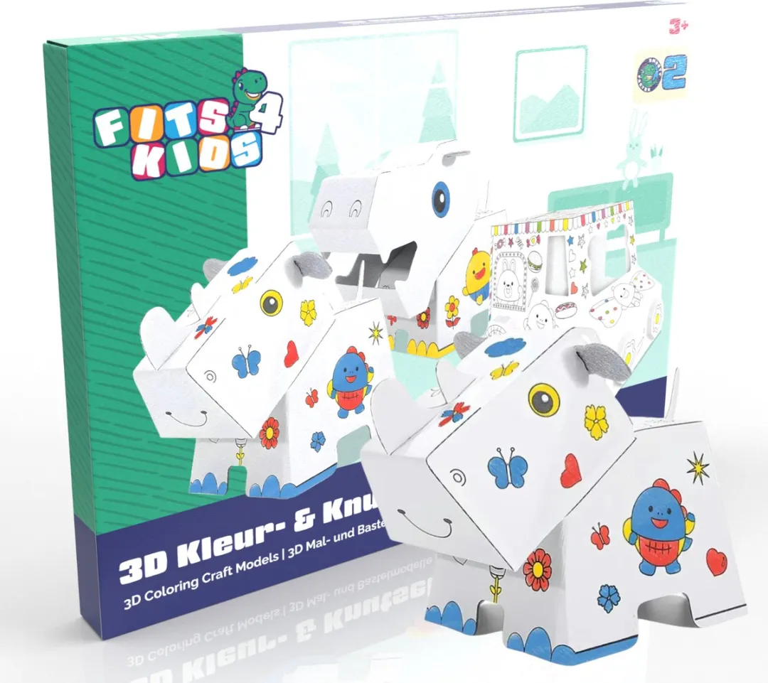 Fits4kids DIY Knutselset Neushoorn Kartonnen 3D Bouwset