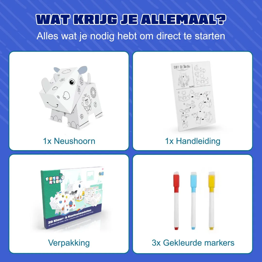 Fits4kids DIY Knutselset Neushoorn Kartonnen 3D Bouwset