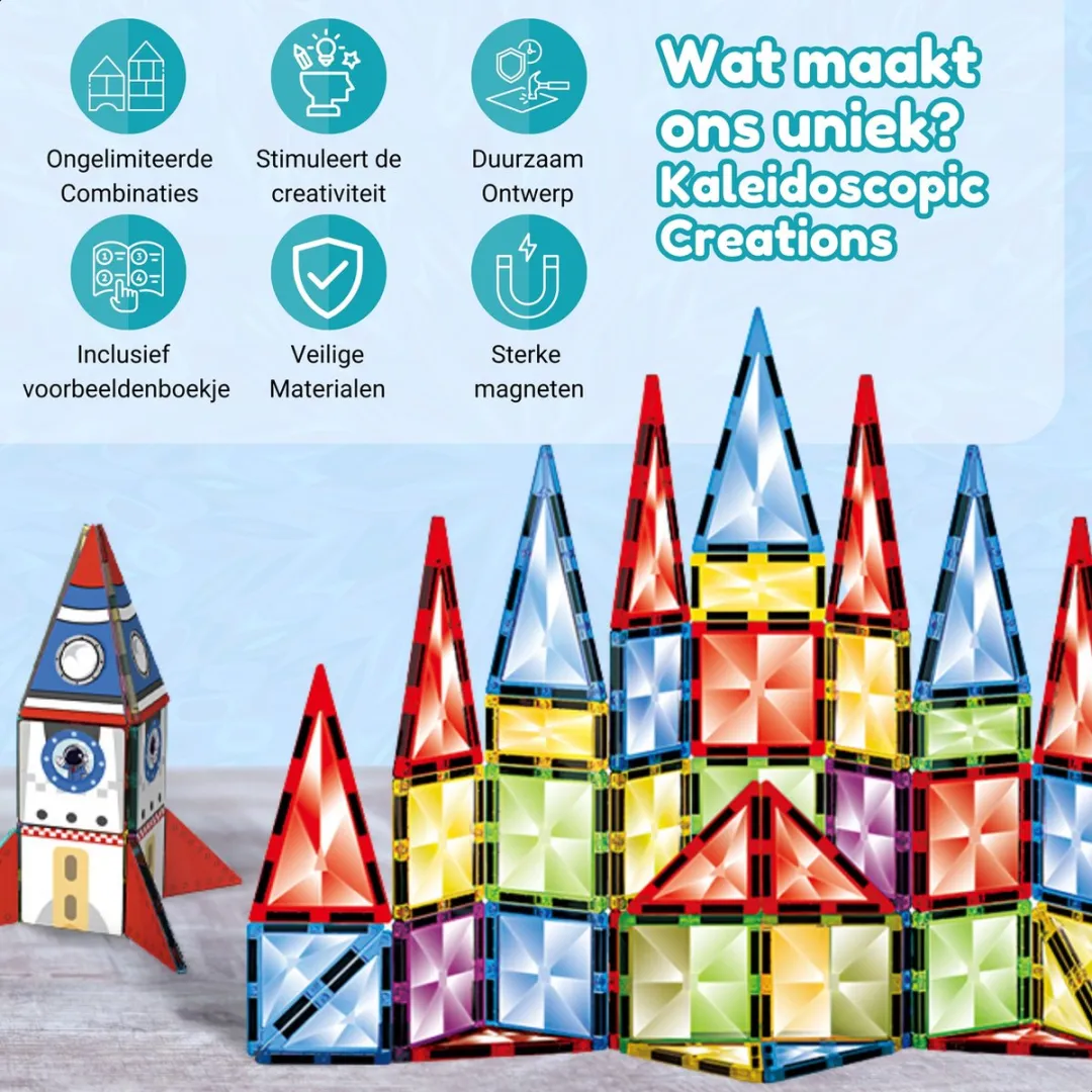Fits4Kids Magnetic Tiles Kaleidoscopic Creations 100 Stuks - Diverse Kleuren