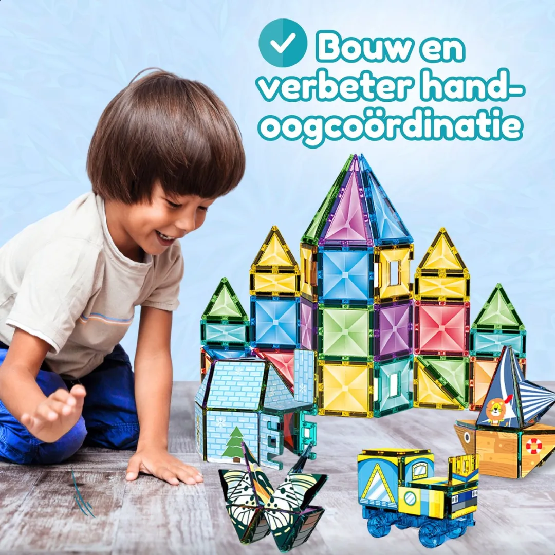 Fits4Kids Magnetic Tiles Kaleidoscopic Creations 100 Stuks - Diverse Kleuren