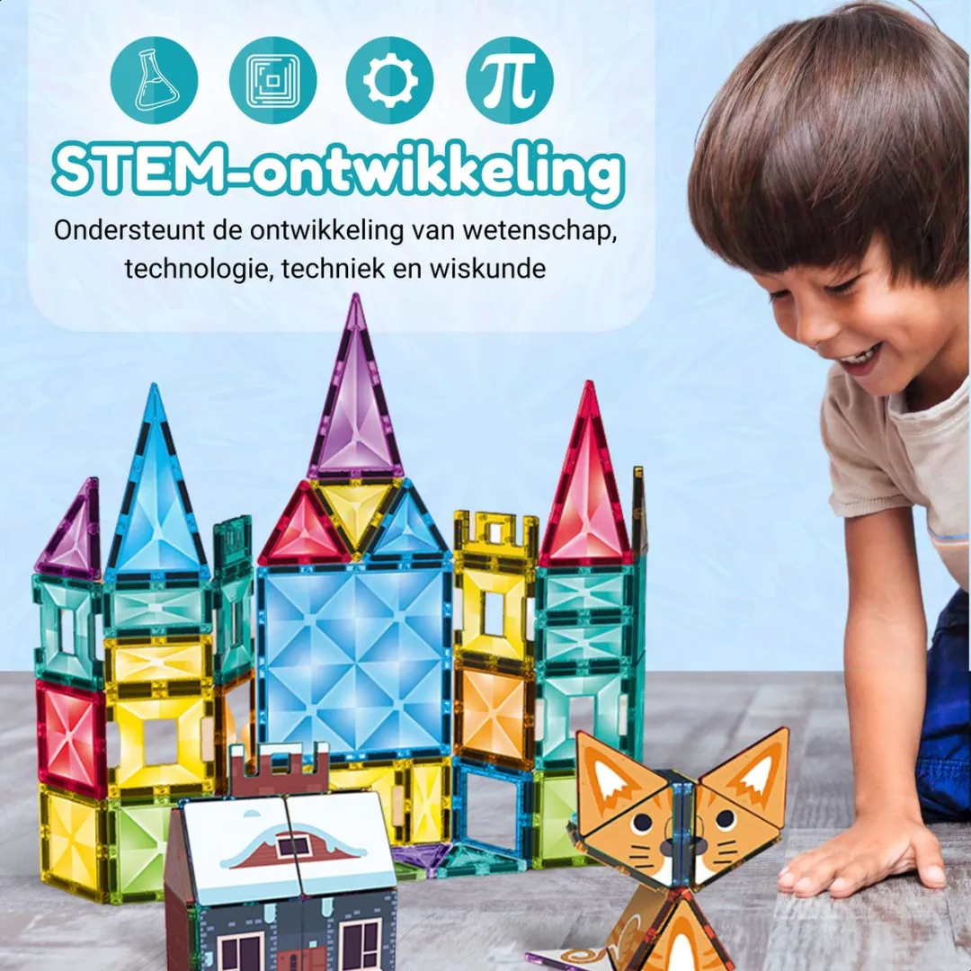 Fits4Kids Magnetic Tiles Kaleidoscopic Creations 100 Stuks - Diverse Kleuren