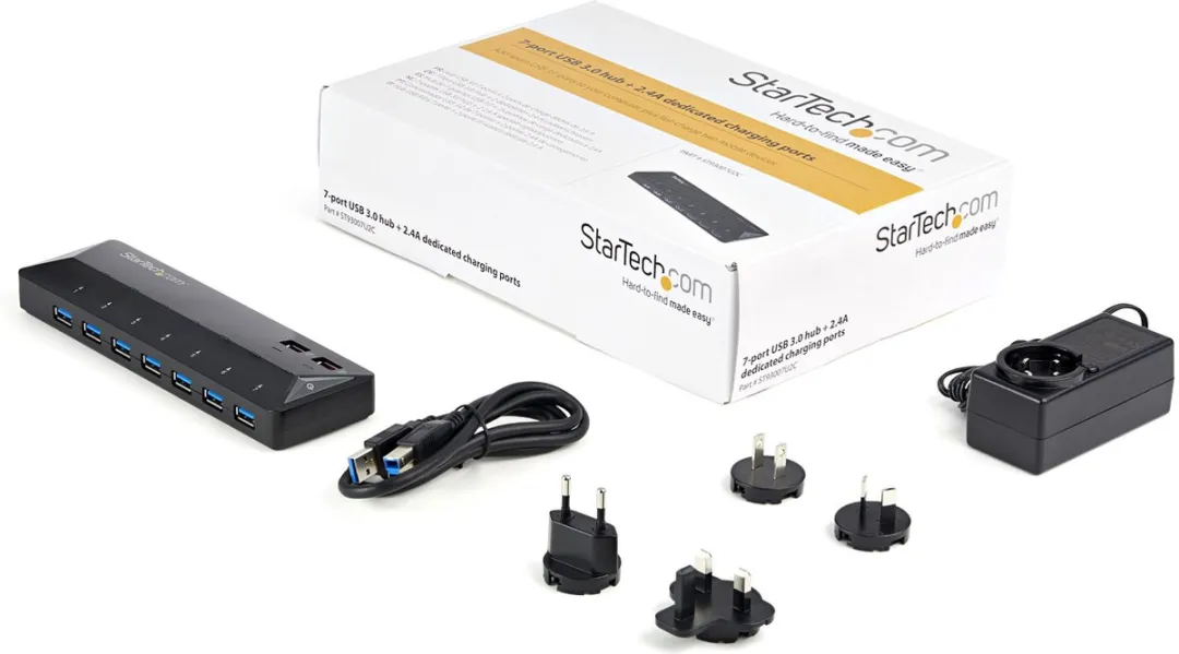 Startech ST93007U2C USB 3.0 Hub 7-Poorts - 2x 2.4A Oplaadpoorten - Zwart - afbeelding 3 van 6