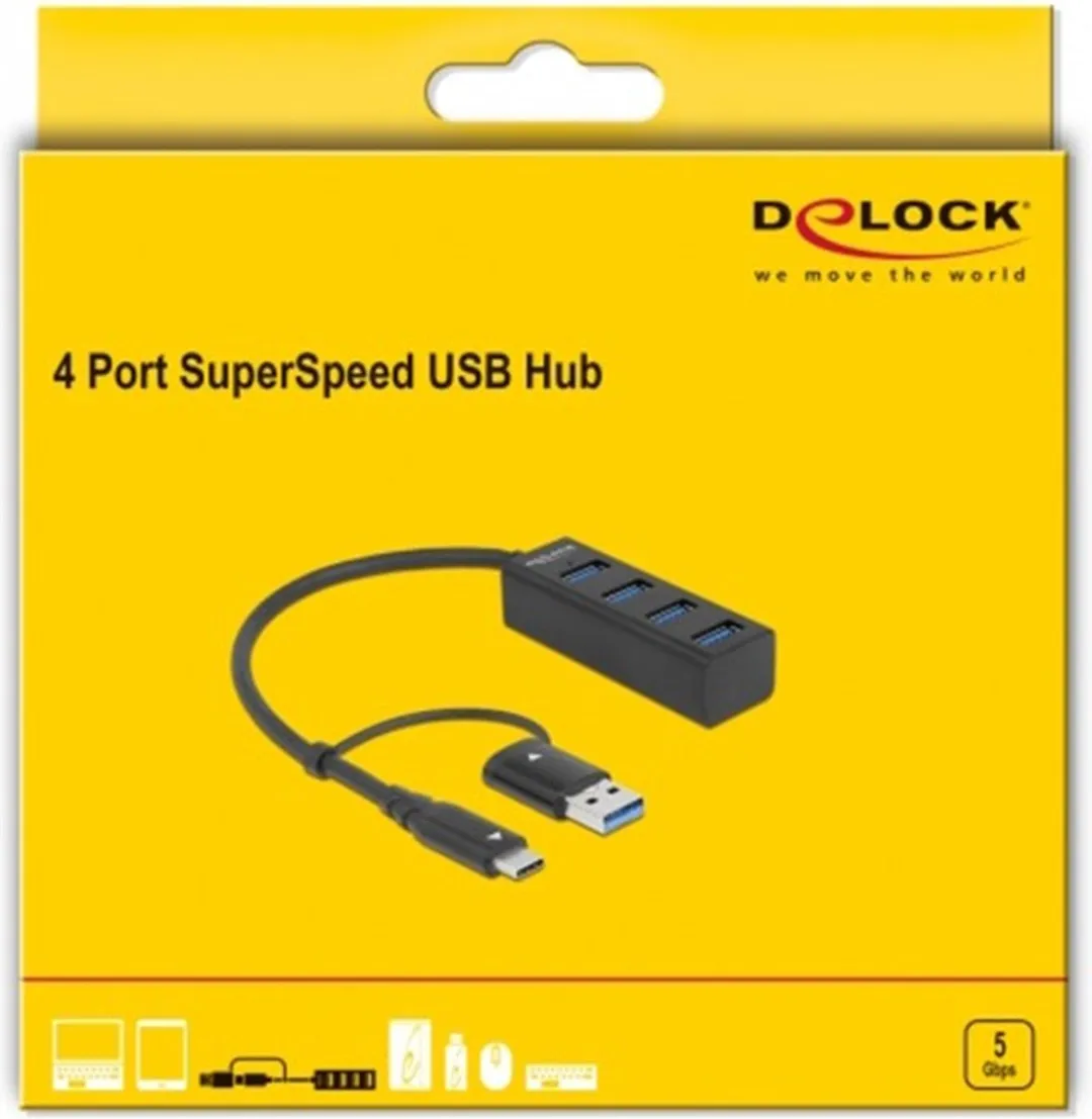 Delock USB 3.0 Hub 4 Poorten 5Gbps - Zwart