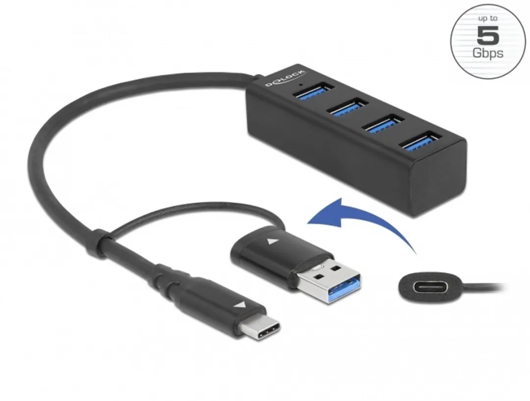 Delock USB 3.0 Hub 4 Poorten 5Gbps - Zwart