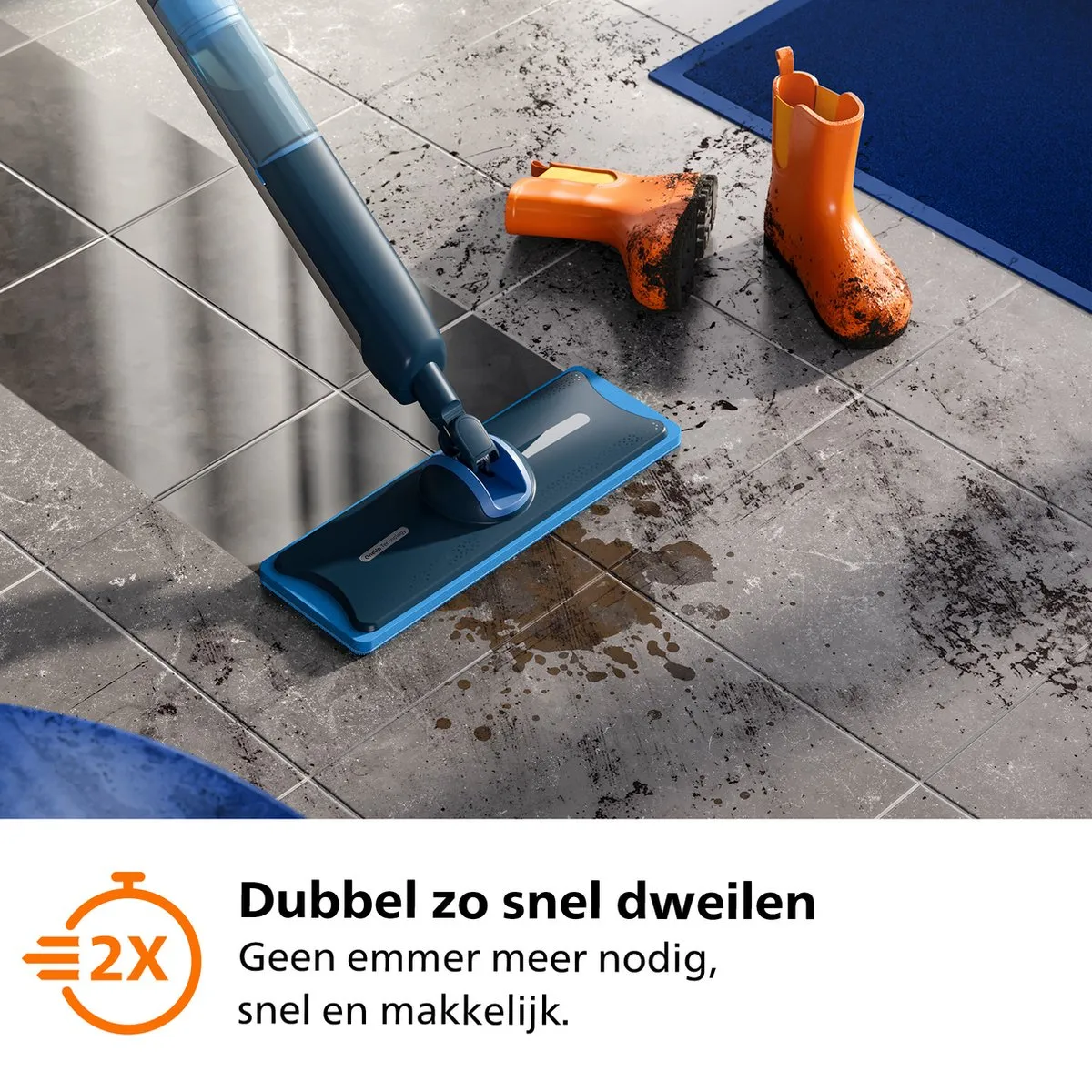 Philips OneUp XV5113/01 Elektrische Dweil - Donkerblauw