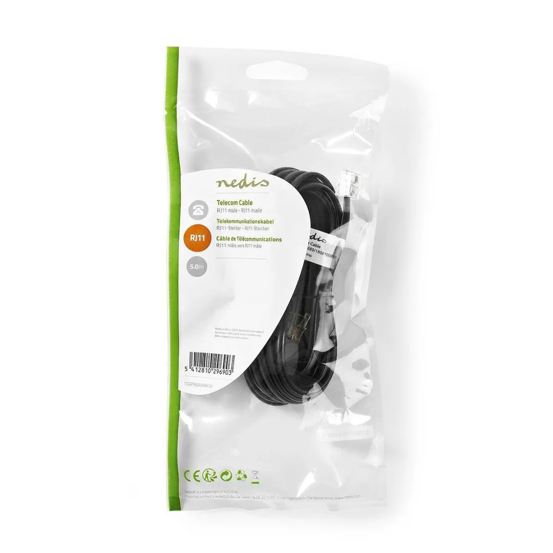 Nedis TCGL90200BK50 Telecomkabel RJ11 - 5m - Plat - Goud - Zwart