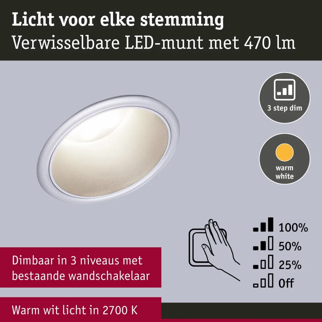 Paulmann LED-inbouwlamp Cole Coin 6W 470lm 2700K - 88mm Zilver mat - afbeelding 6 van 6