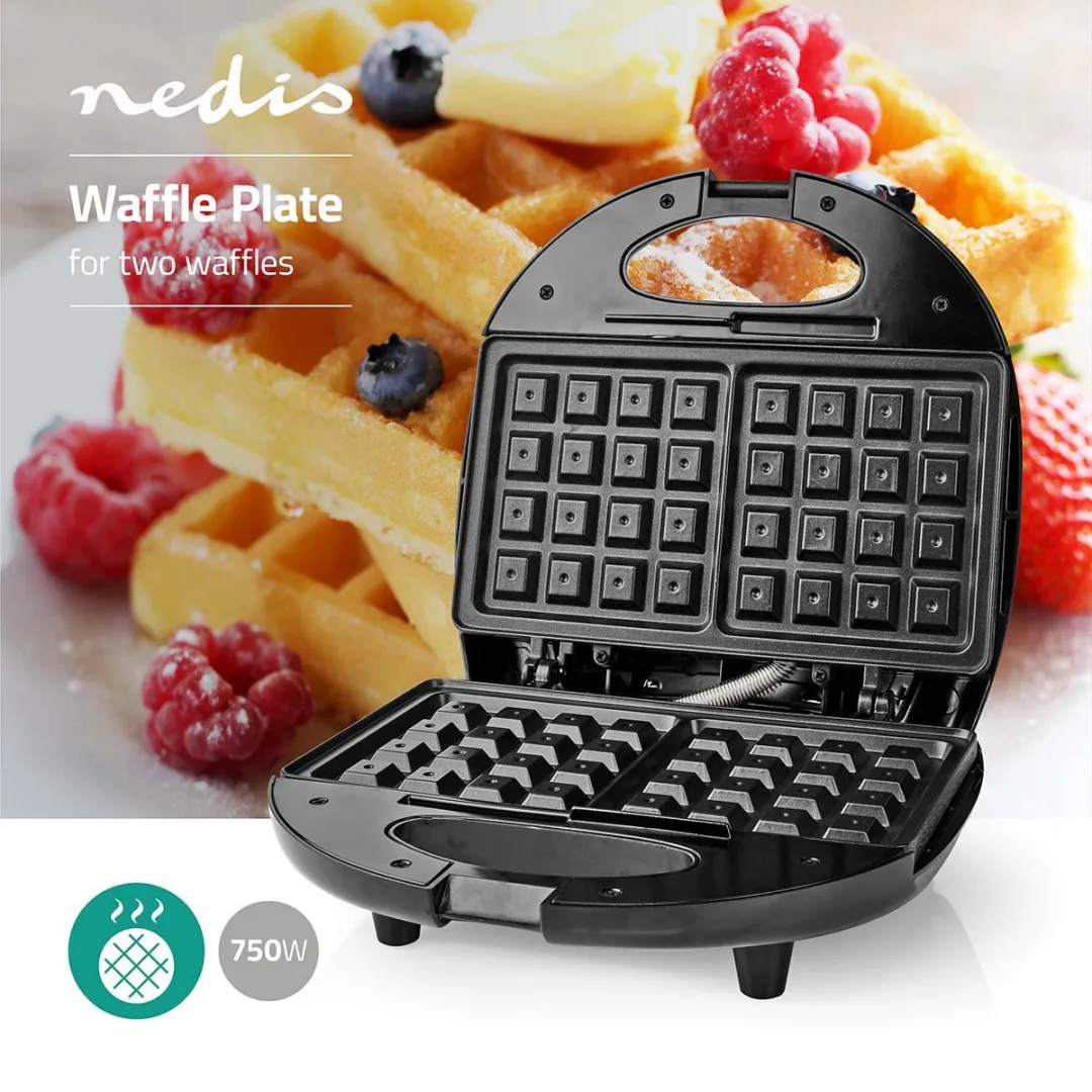 Nedis KAWP200 Wafelijzer 750W - 22x12cm - Zwart