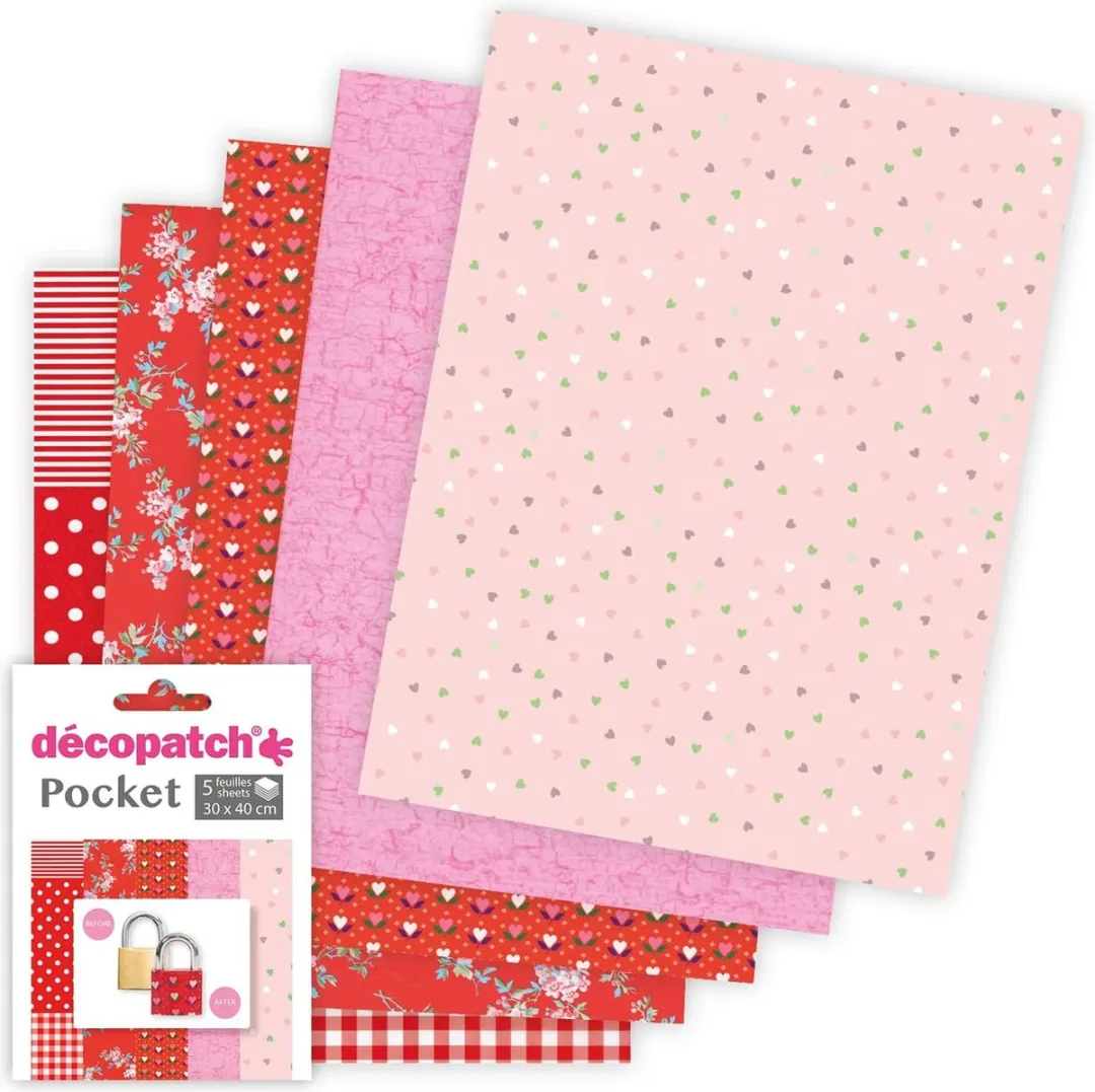 Decopatch Pocket No28 - 5 Vellen Bedrukt Papier 30x40cm - 5 Kleuren