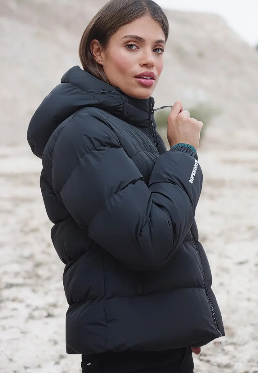 Superdry Hooded Sports Puffer Jas Dames - Zwart - afbeelding 2 van 6