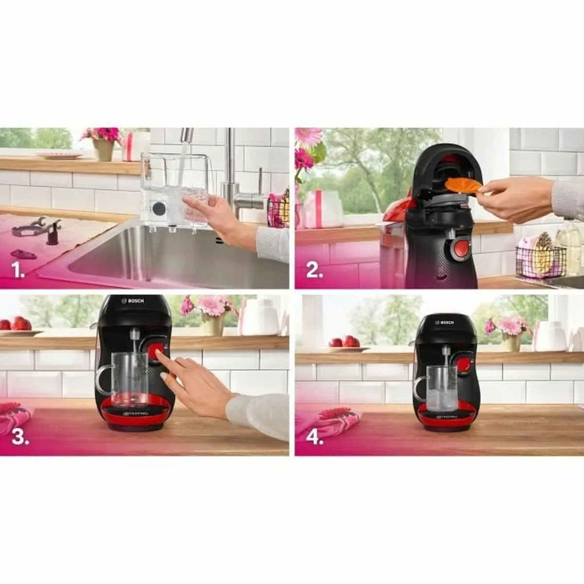 Bosch TAS103E Capsule Koffiemachine - 1400W - 700ml - Zwart/Rood