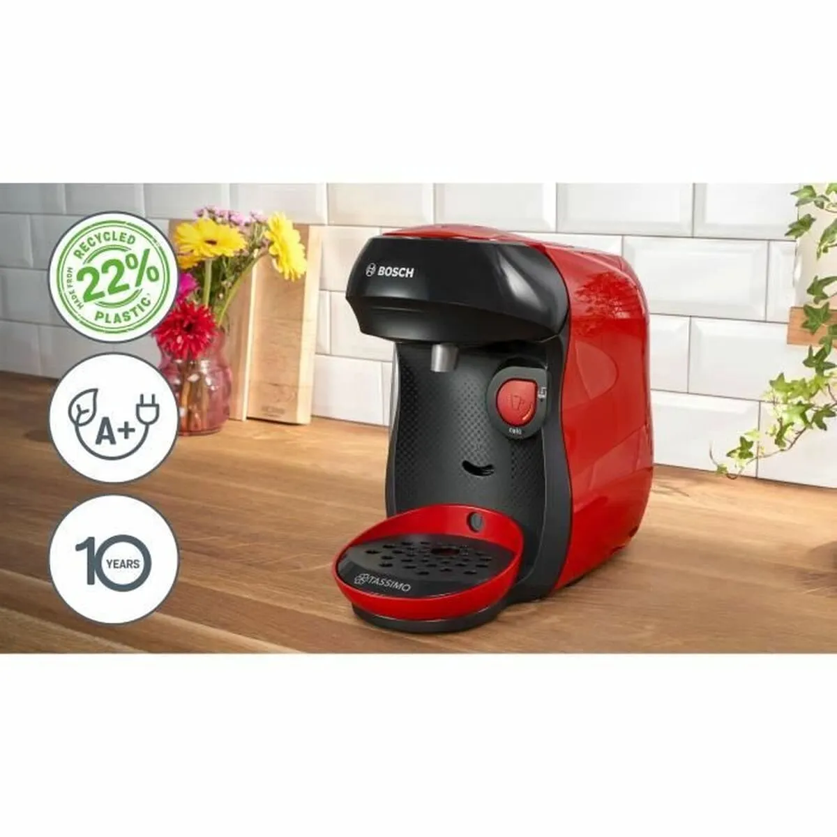 Bosch TAS103E Capsule Koffiemachine - 1400W - 700ml - Zwart/Rood