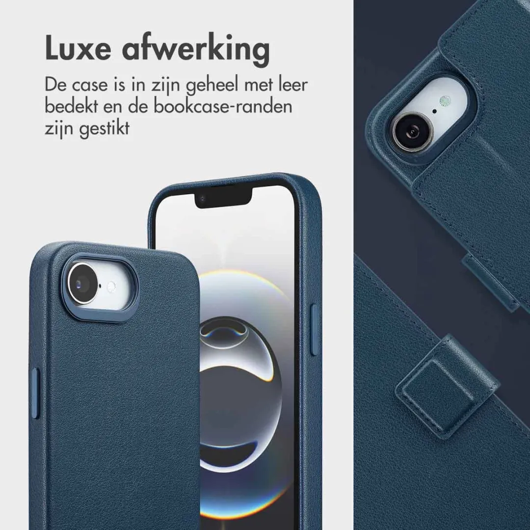 Accezz Hoesje iPhone 16e Leather Bookcase 2-in-1 Nightfall Blue - 3 Pasjes