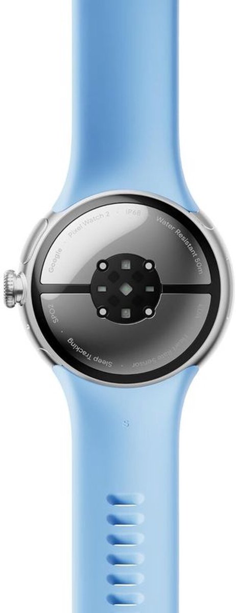 Google Pixel Watch 2 – Zilverkleurige kast – Blauw sportbandje – GPS – 5ATM – Fitbit functies – 24u batterij – AMOLED scherm
