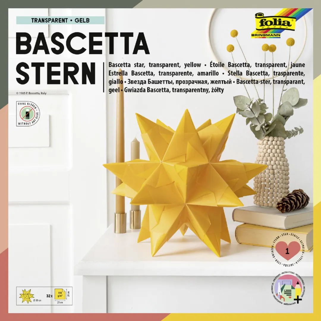 Folia Vouwbladen Bascetta-ster 200x200mm - 32 Stuks - Oranje/Transparant