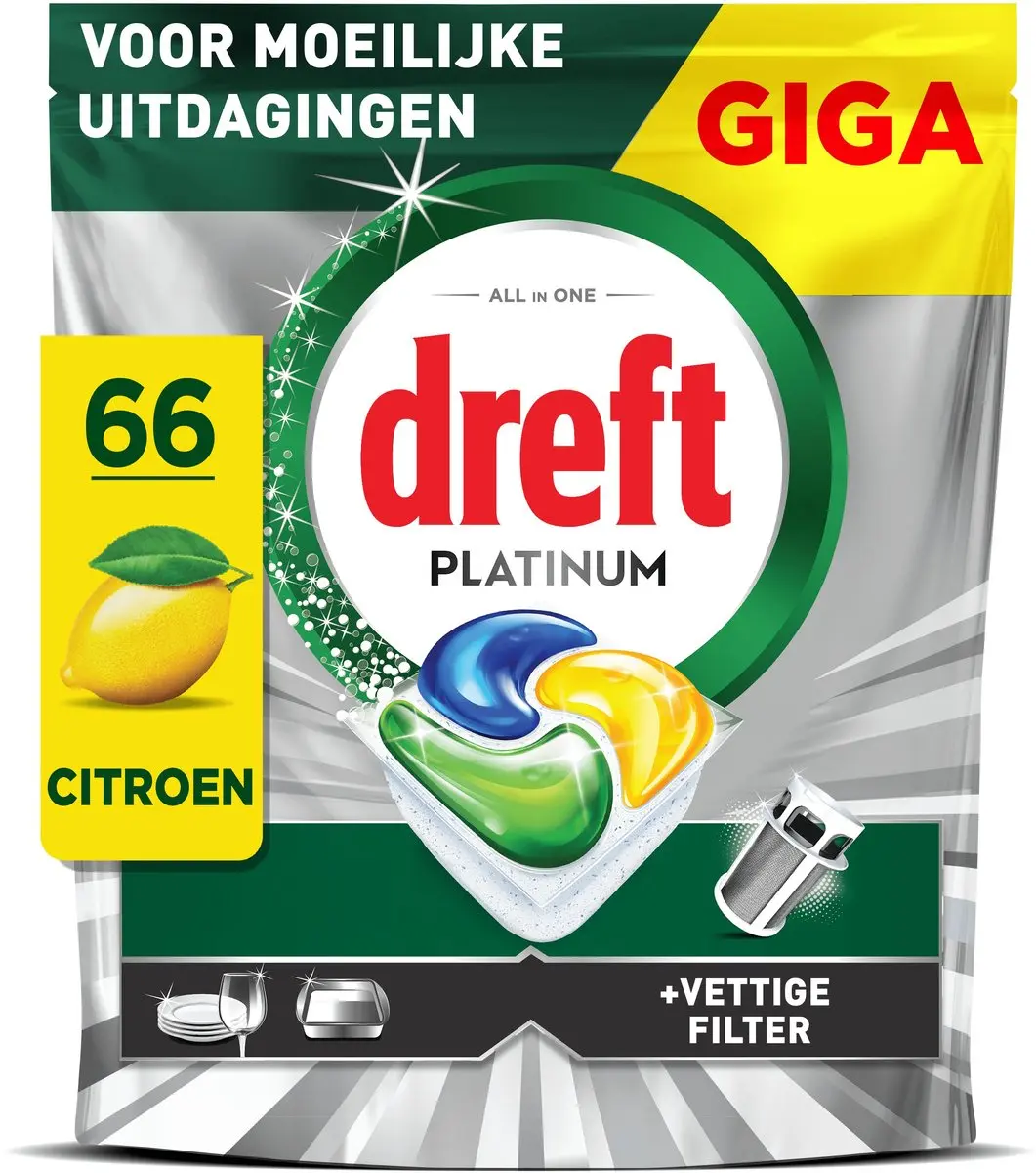 Dreft Platinum Vaatwastabletten Citroen - 4x 66 stuks - afbeelding 2 van 6