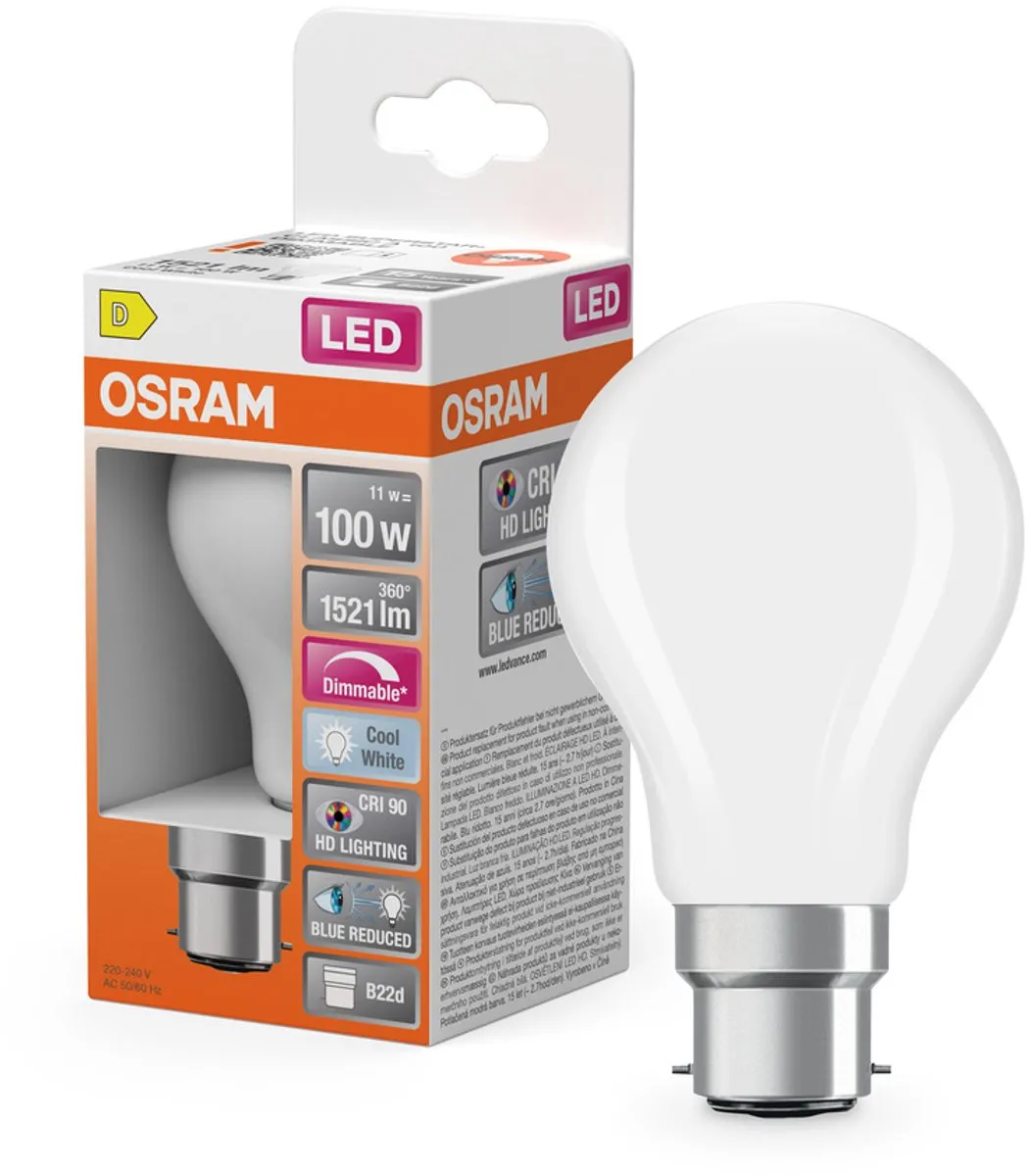 Osram Superstar LED Lamp B22d Mat Koelwit 11W 1521 Lumen