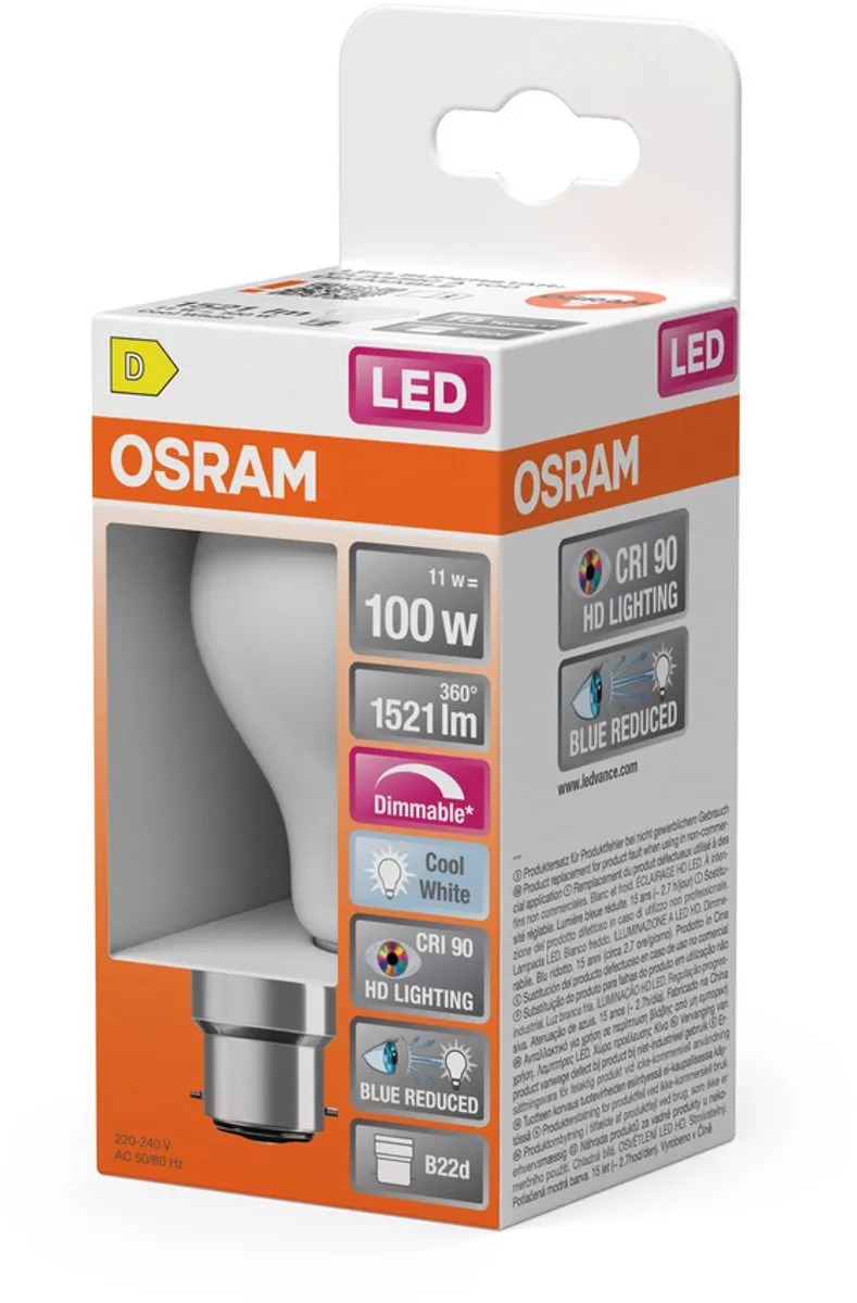 Osram Superstar LED Lamp B22d Mat Koelwit 11W 1521 Lumen