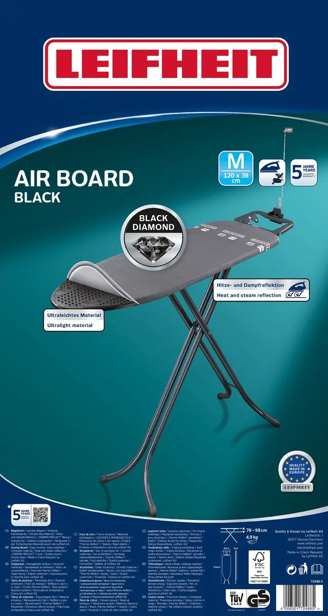 Leifheit Airboard M Strijkplank 120x38cm - Zwart - afbeelding 6 van 6