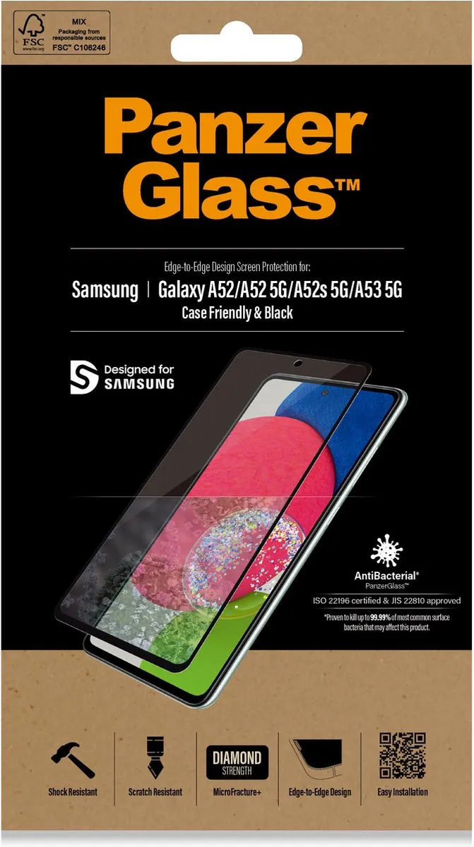 PanzerGlass PZ-7253 Screenprotector Samsung Galaxy A52 - Zwart - afbeelding 6 van 6