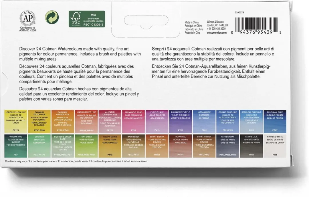 Winsor & Newton Cotman Travel Aquarelverfset 24 Halve Napjes - met Penseel & Palet