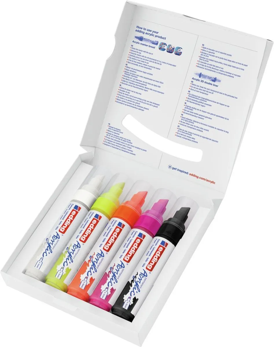 edding 5000 Acrylstiften - 5 Stuks - Neon Kleuren