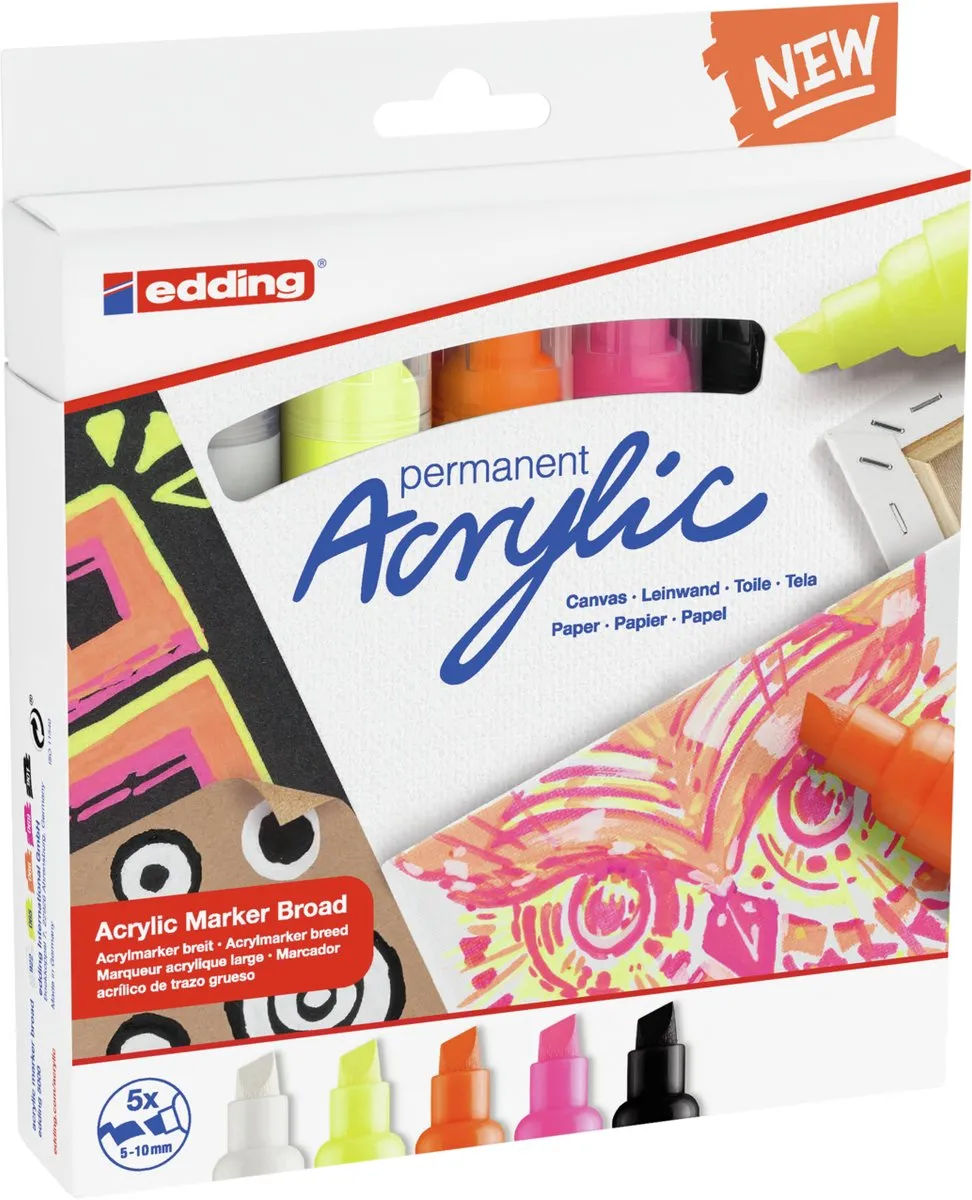 edding 5000 Acrylstiften - 5 Stuks - Neon Kleuren