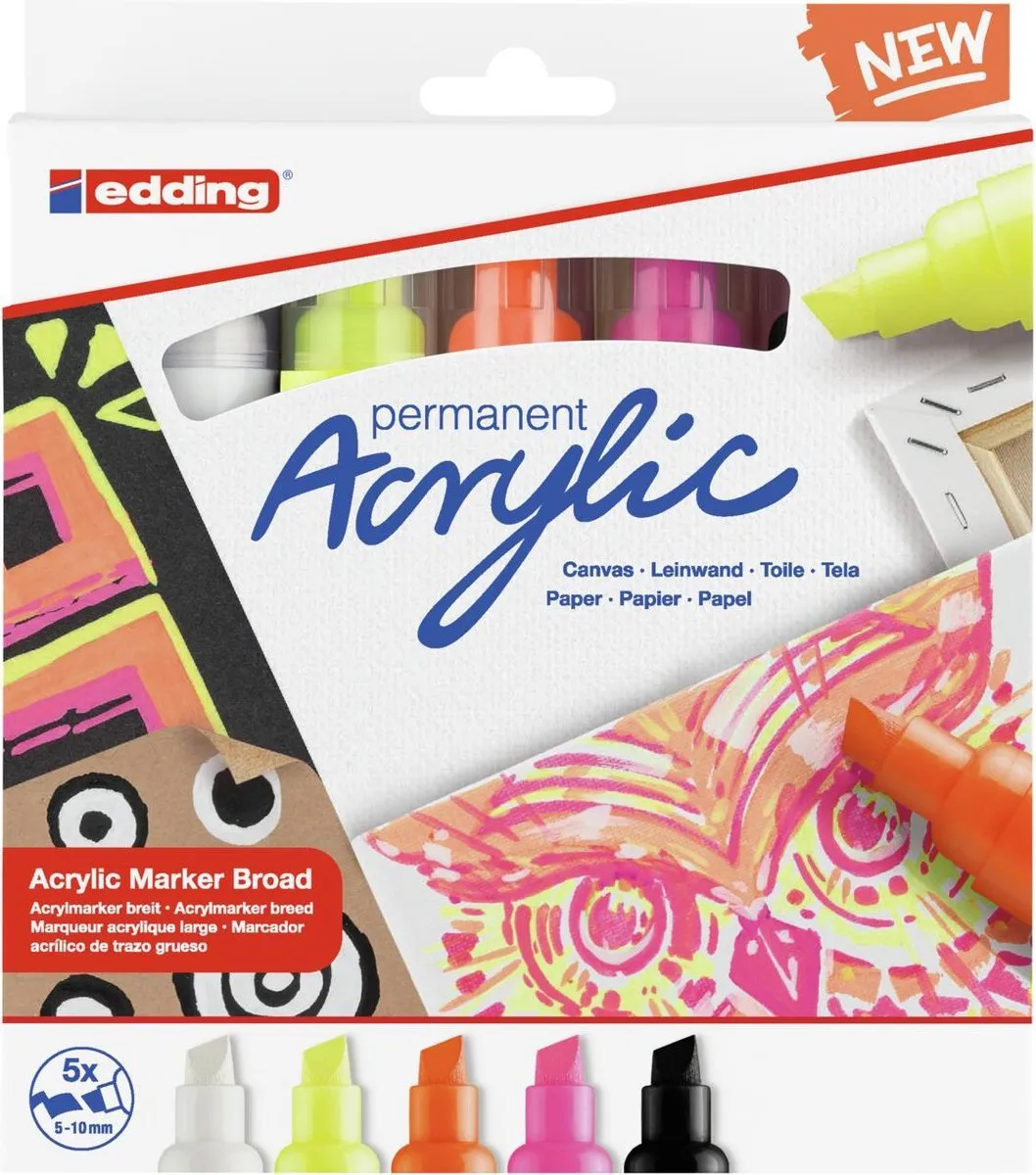 edding 5000 Acrylstiften - 5 Stuks - Neon Kleuren