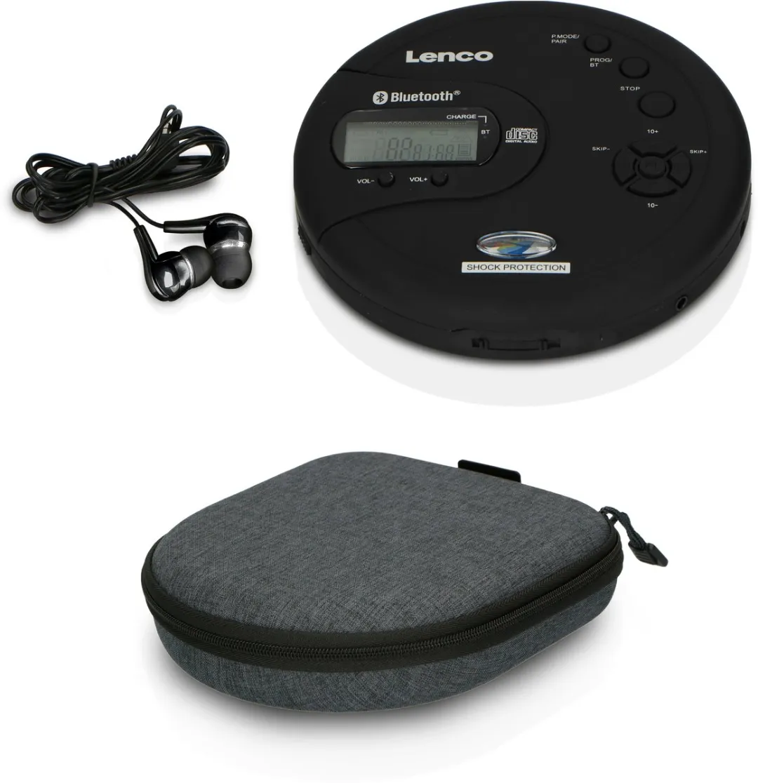 Lenco Discman Bundel - CD-300BK + PBC-50GY - Draagbare Bluetooth CD-MP3 Speler met ingebouwde Powerbank case