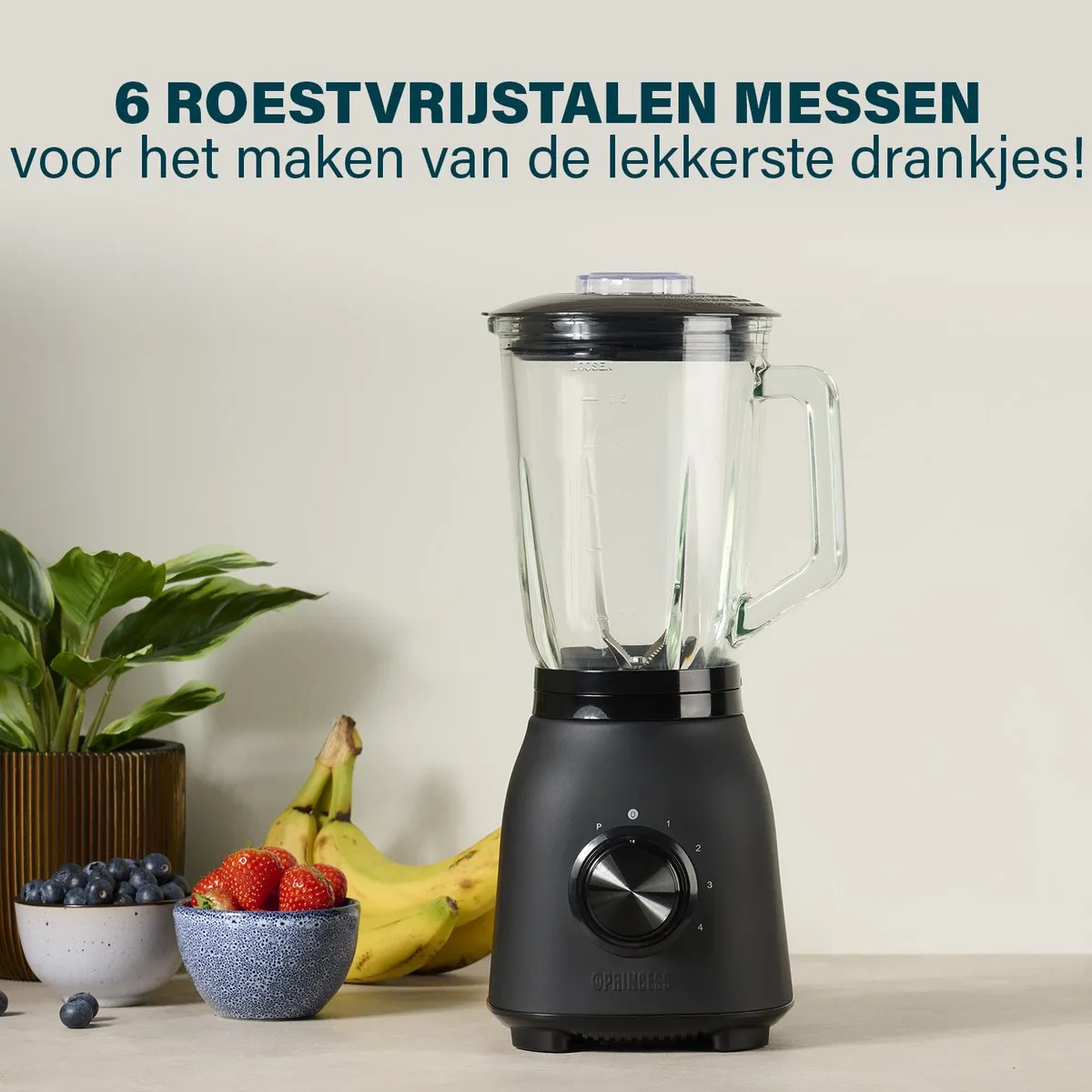 Princess Black Steel Blender 1000W 1.5L - 4 Snelheden - Glaskan