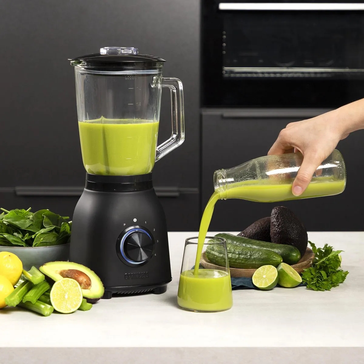 Princess Black Steel Blender 1000W 1.5L - 4 Snelheden - Glaskan - afbeelding 6 van 6
