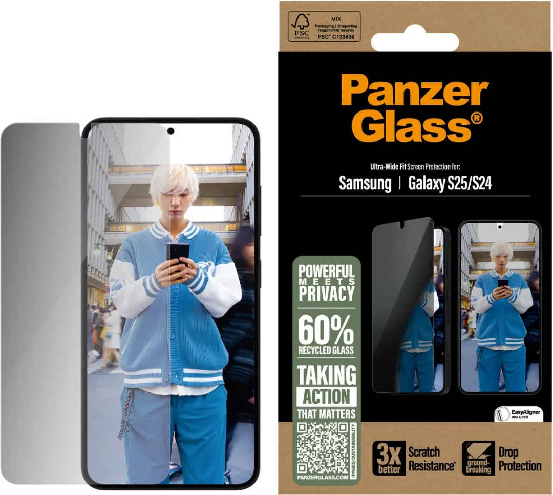 PanzerGlass Ultra-Wide Fit Privacy Screenprotector S25 - Zwart