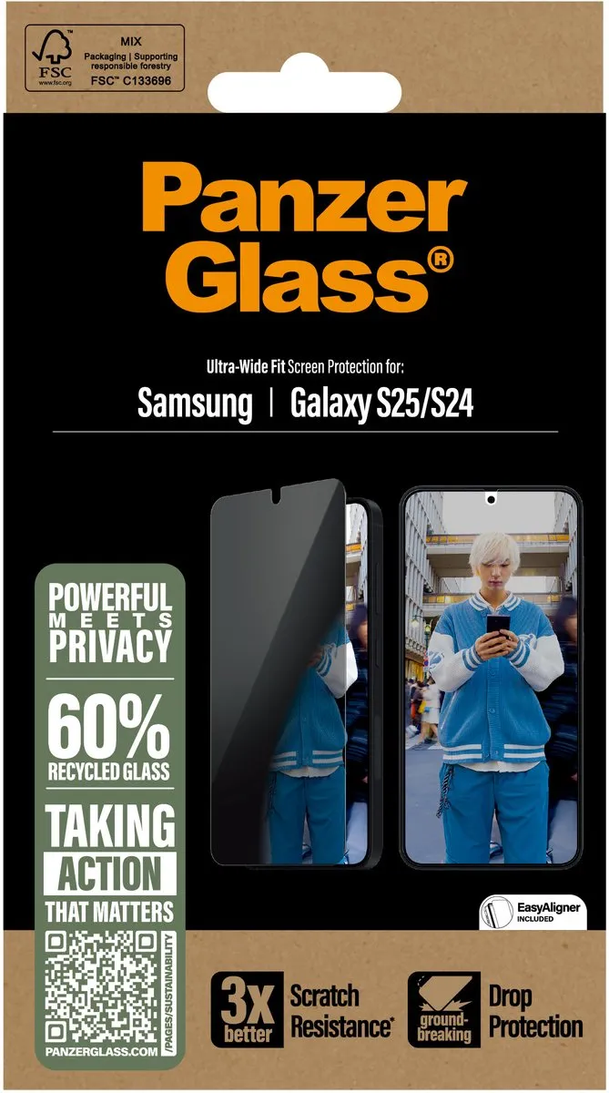 PanzerGlass Ultra-Wide Fit Privacy Screenprotector S25 - Zwart