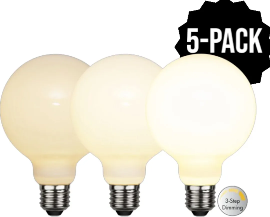 5-Pack | 3 standen - G95 Globelamp - E27 - 7.5W - Extra Warm Wit - 2700K - Opaal