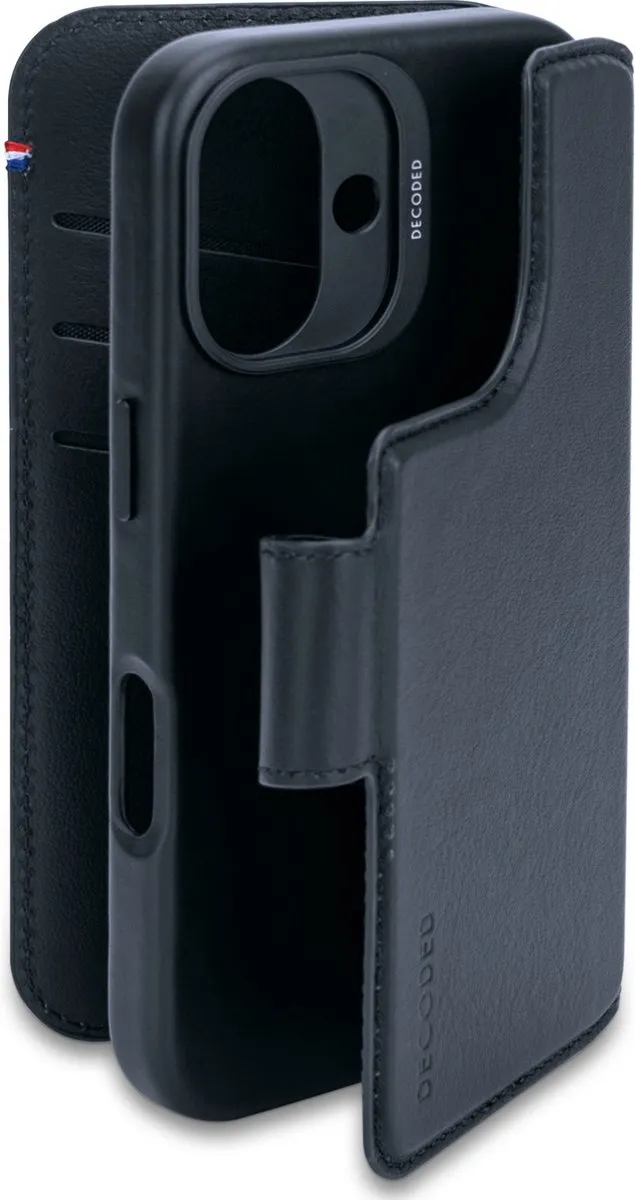 Decoded Leren Wallet Case iPhone 16 - Navy Blauw - 3 Pasjes