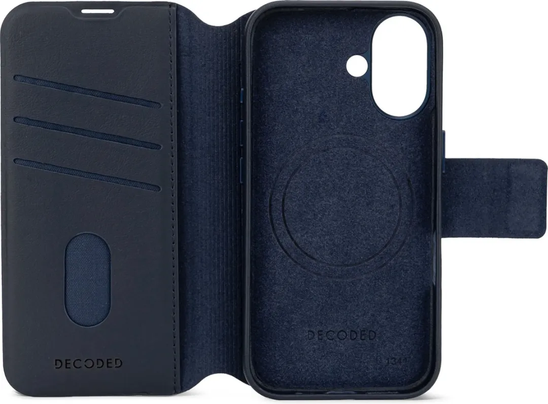Decoded Leren Wallet Case iPhone 16 - Navy Blauw - 3 Pasjes