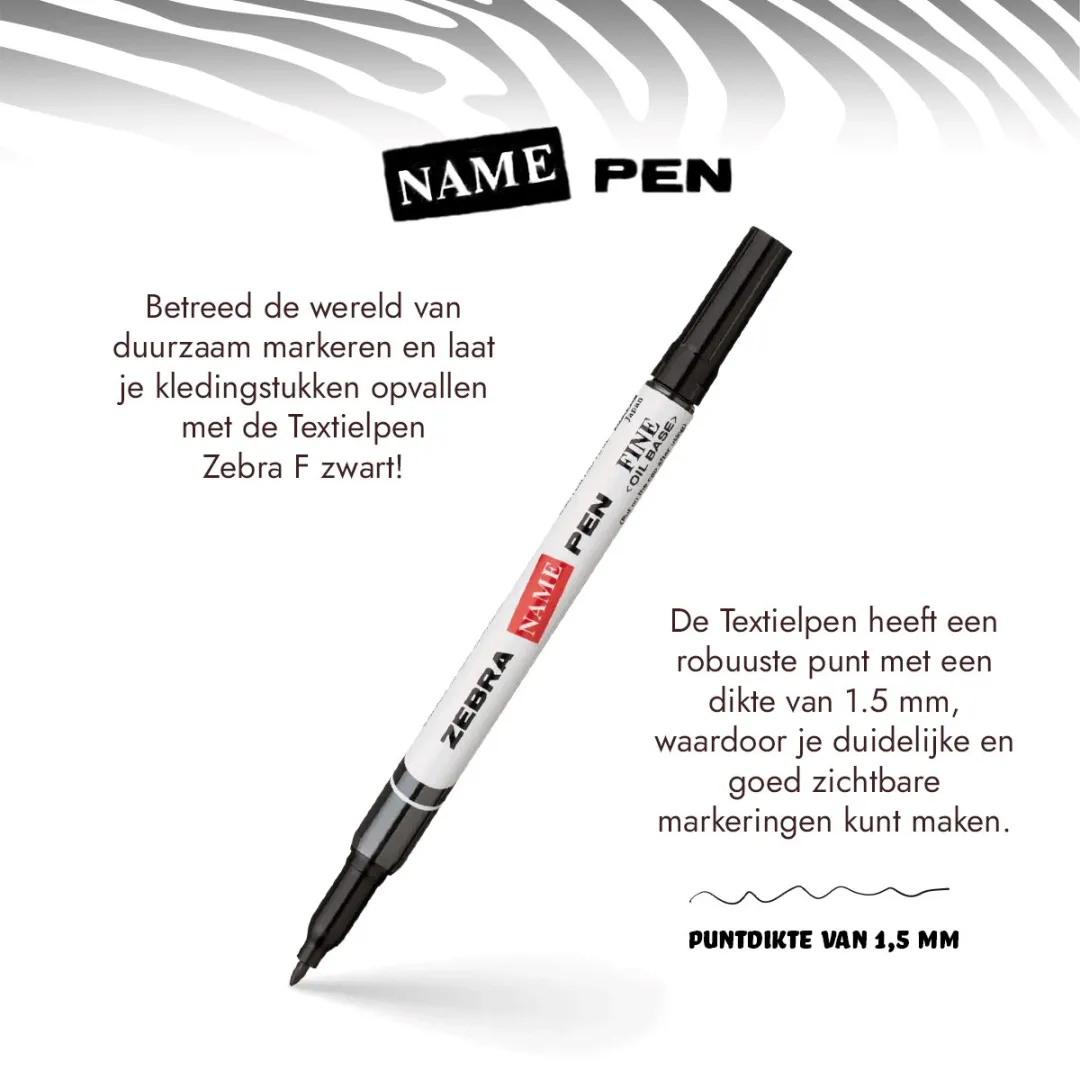 Zebra Textielpen 1.5mm - Zwart